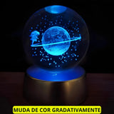 Luminária Cristal De Mesa Bola de Cristal Planeta Terra, Lua, Galáxia e Sistema Solar LED Base De Madeira Decoração
