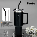Copo térmico portátil ROMANTIC CROWN em aço inoxidável, 1200ml/1,2L, com tampa e canudo.