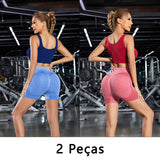 2 peças, Short esportivo feminino, Com Controle de Barriga E bumbum