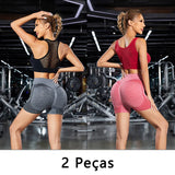 2 peças, Short esportivo feminino, Com Controle de Barriga E bumbum