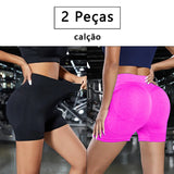 2 peças, Short esportivo feminino, Com Controle de Barriga E bumbum